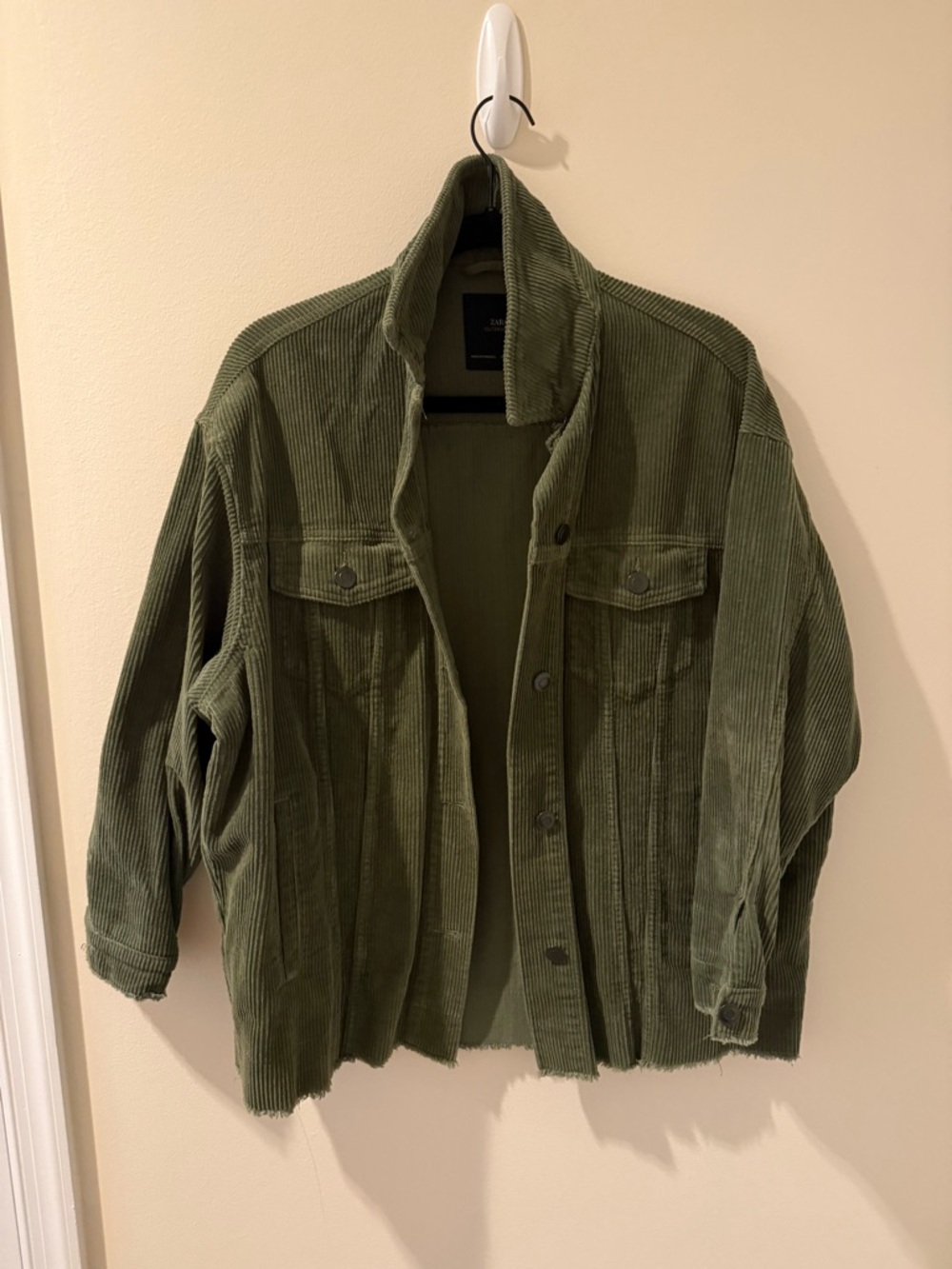 Zara Olive Green Corduroy Casual Button-Up